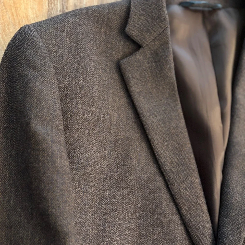 Pronto Uomo Platinum Luxury Wool Blazer Brown Herringbone Sport Coat 42 Regular